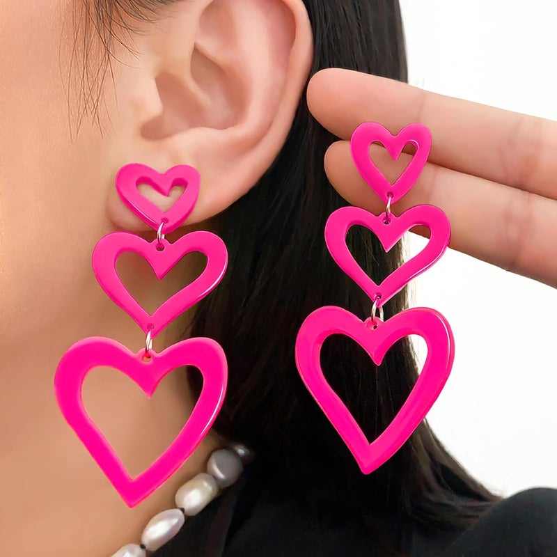 HOLYRY Neon Heart Earrings for Women Acrylic Neon Earrings 80s 90s Outfit for Women Glow Party Accessories Gifts Hot Pink Orange Green Yellow - Image 2
